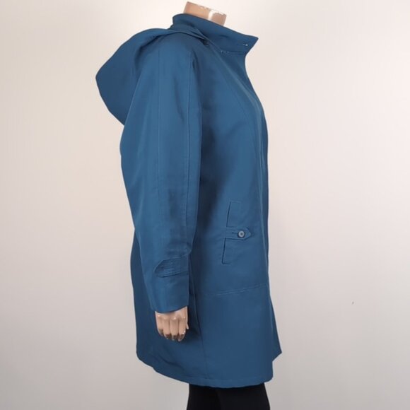 London Fog Hooded Trench Coat Thick Removable Fleece Teal Blue Womens Size 8 - Picture 8 of 15